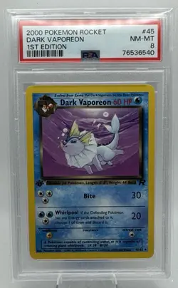 2000 POKEMON ROCKET 1ST EDITION #45 DARK VAPOREON PSA 8 - Image 1