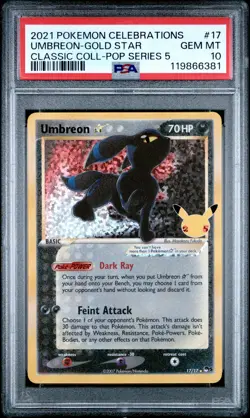 2021 POKEMON CELEBRATIONS CLASSIC COLL #17 UMBREON-GOLD STAR PSA 10 - Image 1