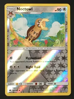 Pokemon TCG Noctowl Reverse Holo 107/147 Uncommon SM - Burning Shadows NM - Image 1