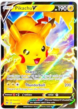 Pikachu V 043/185 ULTRA RARE Pokemon Card 2020 Sword & Shield Vivid Voltage NM+ - Image 1