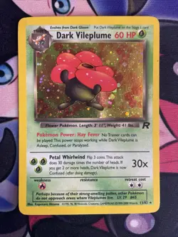 Pokemon Dark Vileplume TCG Holo Card Unlimited Rare Vintage 13/82 Mp - Image 1