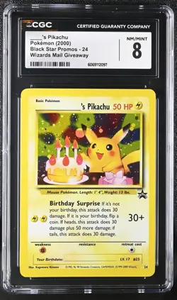 CGC 8 Birthday ____'s Pikachu 2000 Black Star Promos 24 Holo Pokemon Card - Image 1