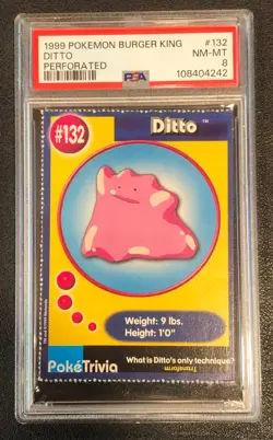 Ditto Pokemon #132 1999 Burger King Perforated PSA 8 Near Mint! Graded Game Card - Image 1