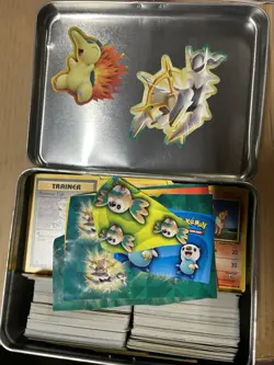 Massive Lot Of 400+ Pokemon Cards With Tin Shown Lunchbox Stickers Wear Shown - Image 2