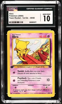 Abra 49/82 1st Edition Pokemon Team Rocket CGC 10 Gem Mint - Image 1