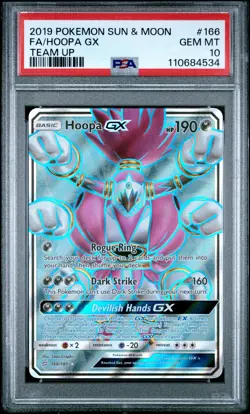 2019 POKEMON SUN & MOON TEAM UP #166 FULL ART/HOOPA GX PSA 10 - Image 1