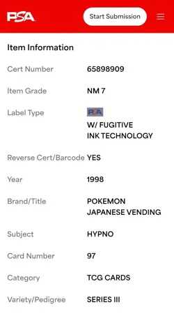 PSA 7 Near Mint Japanese Hypno 1998 Vending Series 3 #97 Pokemon - Image 5