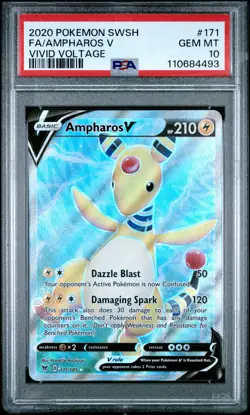 2020 POKEMON SWORD & SHIELD VIVID VOLTAGE #171 FULL ART/AMPHAROS V PSA 10 - Image 1