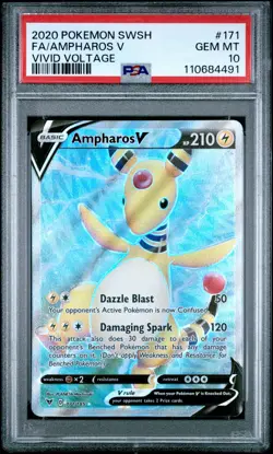 2020 POKEMON SWORD & SHIELD VIVID VOLTAGE #171 FULL ART/AMPHAROS V PSA 10 - Image 1