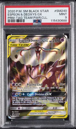 2020 POKEMON SM BLACK STAR PROMO TAG TEAM POWERS COLL ESPEON & DEOXYS GX PSA 9 - Image 1