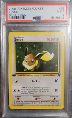 PSA 9 Eevee - 55/82 - 2000 Pokemon Rocket Mint WOTC 1st Edition Common - Image 1