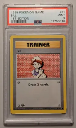 PSA 9 Bill 1st Edition Pokemon Base Set 1999 #91 Card Grey Gray Stamp Rare Error - Image 1