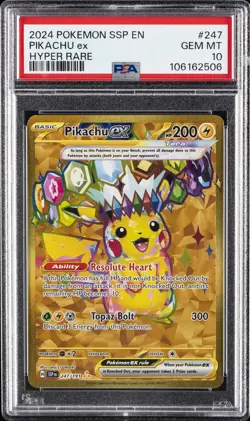 2024 POKEMON SSP EN-SURGING SPARKS HYPER RARE #247 PIKACHU EX PSA 10 - Image 1