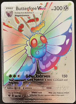Butterfree Vmax Rainbow Silver Foil Textured Display Card - Image 1