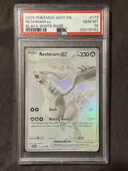 Pokemon 2025 WHT en White Flare Reshiram EX #173/086 Black White Rare PSA 10 - Image 1