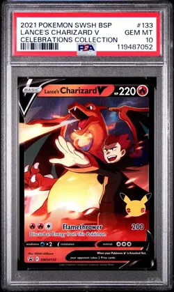 PSA 10 GEM MINT 2021 Pokemon Celebrations Lance’s Charizard V Promo Card SWSH133 - Image 1