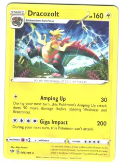 Pokemon SWSH03: Darkness Ablaze Dracozolt #065/189 LP Rare - Image 1