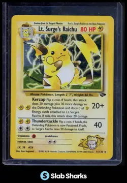 2000 POKEMON GYM CHALLENGE #11/132 LT. SURGE'S RAICHU HOLO - Image 1
