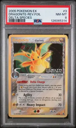 2005 Pokemon EX Delta Species Dragonite-Rev. Foil #3 Delta Species Stamped PSA 8 - Image 1