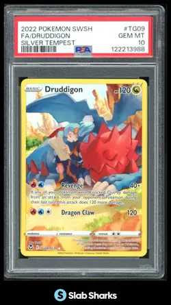 2022 POKEMON SILVER TEMPEST #TG09/TG30 DRUDDIGON FULL ART TRAINER GALLERY PSA 10 - Image 1