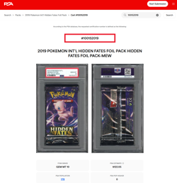 2019 Pokemon INT'L Hidden Fates Foil Booster Pack Mew Art PSA 10 POP 178 - Image 3