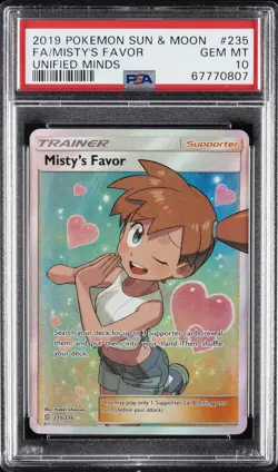 2019 POKEMON SUN & MOON UNIFIED MINDS #235 FULL ART/MISTY'S FAVOR PSA 10 - Image 1
