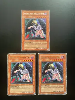 Yugioh Marie The Fallen One LON-046 Unlimited Edition Rare Damaged X3 - Image 1