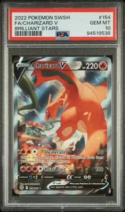 2022 POKEMON SWORD & SHIELD BRILLIANT STARS #154 FULL ART/CHARIZARD V PSA 10 - Image 1