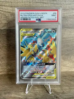 2019 Pokemon SM Hidden Fates Articuno GX Zapdos Moltres #66 PSA 9 Tag Team Birds - Image 1
