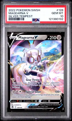 2022 POKEMON SWORD & SHIELD SILVER TEMPEST #128 MAGEARNA V PSA 10 - Image 1