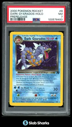 2000 POKEMON TEAM ROCKET #8/82 DARK GYARADOS HOLO PRERELEASE PSA 7 - Image 1
