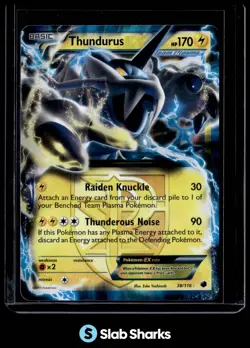2013 POKEMON BLACK & WHITE PLASMA FREEZE #38/116 THUNDURUS EX ULTRA RARE - Image 1