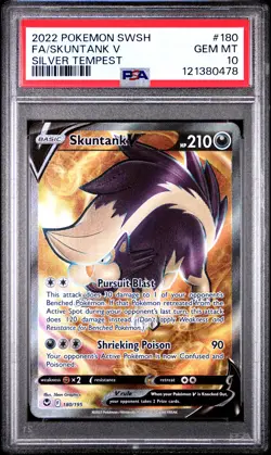 2022 POKEMON SWORD & SHIELD SILVER TEMPEST #180 FULL ART/SKUNTANK V PSA 10 - Image 1