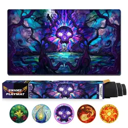 MTG Playmat TCG Card Game Mat Non-Slip Rubber Stitched Edge Swamp 24x14 - Image 1