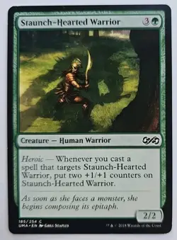 MTG Magic The Gathering Card Staunch-Hearted Warrior Creature Human Warrior 2018 - Image 1