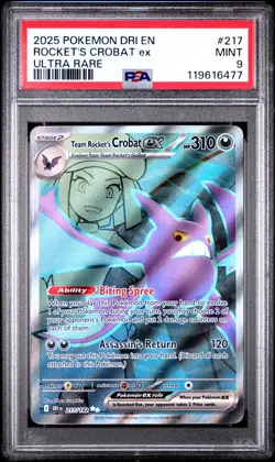 2025 POKEMON DRI EN-DESTINED RIVALS ULTRA RARE TEAM ROCKET'S CROBAT EX PSA 9 - Image 1