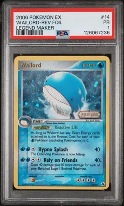 PSA 1 Wailord 14/92 Legend Maker 2006 Reverse Holo Rare Pokemon Card TCG - Image 1