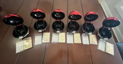 Lot of SIX Gold Plated VINTAGE POKEMON Trading Cards in Pokeballs 1999 w Boxes - Image 1
