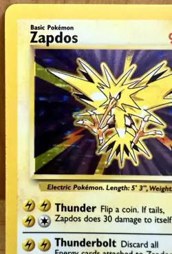 Zapdos Pokemon Base Set Holo Rare Unlimited Card #16/102 Pokemon TCG Vintage LP - Image 5