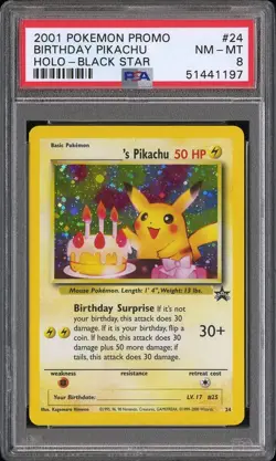 Birthday Pikachu Holo #24 Black Star Promo PSA 8 Graded Pokemon Card - Image 1