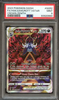 PSA 9 MINT HISUIAN SAMUROTT VSTAR GG52/GG70 Crown Zenith 2023 Pokemon TCG - Image 1