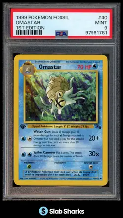 1999 POKEMON FOSSIL 1ST EDITION #40/62 OMASTAR PSA 9 - Image 1