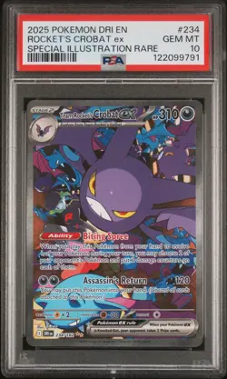 2025 POKEMON DRI EN-DESTINED RIVALS #234 TEAM ROCKET'S CROBAT EX PSA 10 - Image 1