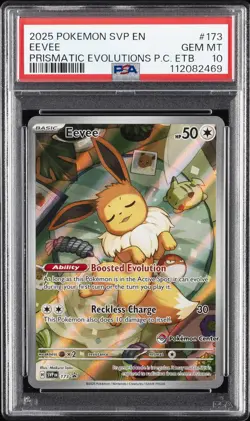 2025 POKEMON PRISMATIC EVOLUTIONS POKEMON CENTER ETB PROMO SVP #173 EEVEE PSA 10 - Image 1