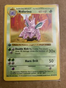 Pokemon TCG Nidorino Base Set 37/102 1st Edition Never Played Near Mint - Image 1