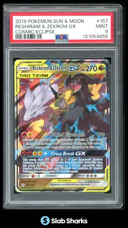 2019 POKEMON SM COSMIC ECLIPSE #157/236 RESHIRAM ZEKROM GX TAG TEAM PSA 9 - Image 1