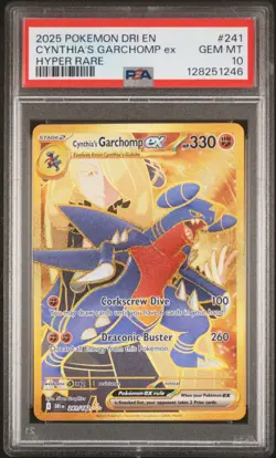 2025 Pokemon Destined Rivals CYNTHIA'S GARCHOMP EX HYPER RARE #241 EN PSA 10 - Image 1