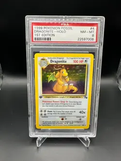 1999 POKEMON FOSSIL 1ST EDITION #4 DRAGONITE-HOLO PSA 8 - Image 1