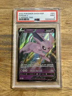 GRADED PSA 9 2022 Pokemon SWSH BSP Espeon V V Heroes Tins #201 - Image 1