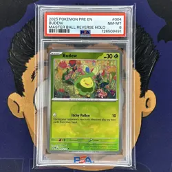 PSA 8 NEAR MINT 2025 Pokemon Prismatic Evolutions BUDEW #004 Master Ball Holo - Image 2